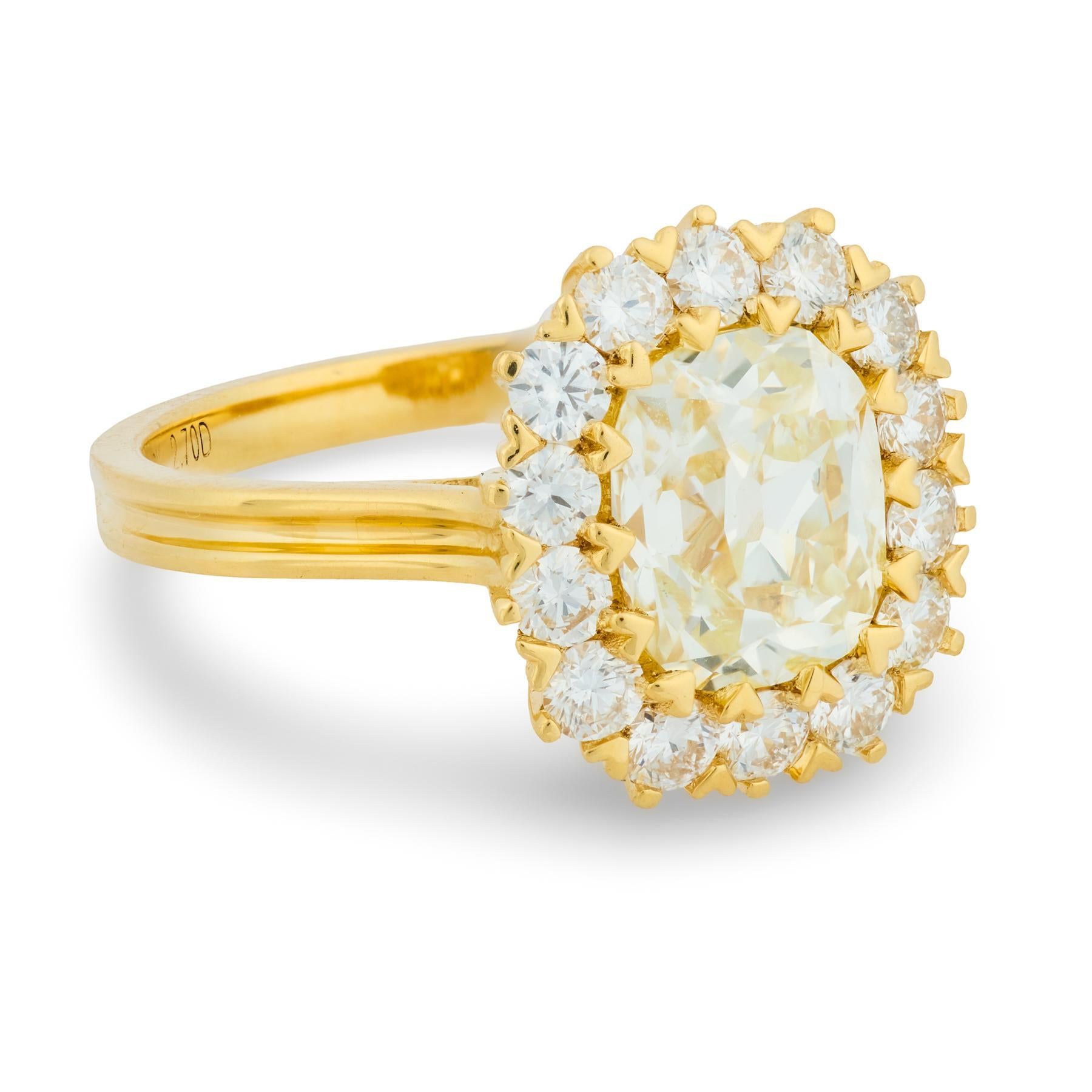 GIA 2,01 quilates de diamante talla mina antigua Anillo de compromiso de oro amarillo de 18 quilates en Bueno estado para la venta en Beverly Hills, CA