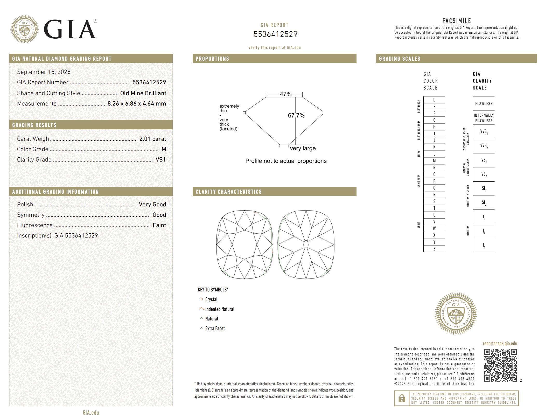 GIA 2,01 quilates de diamante talla mina antigua Anillo de compromiso de oro amarillo de 18 quilates en venta 1
