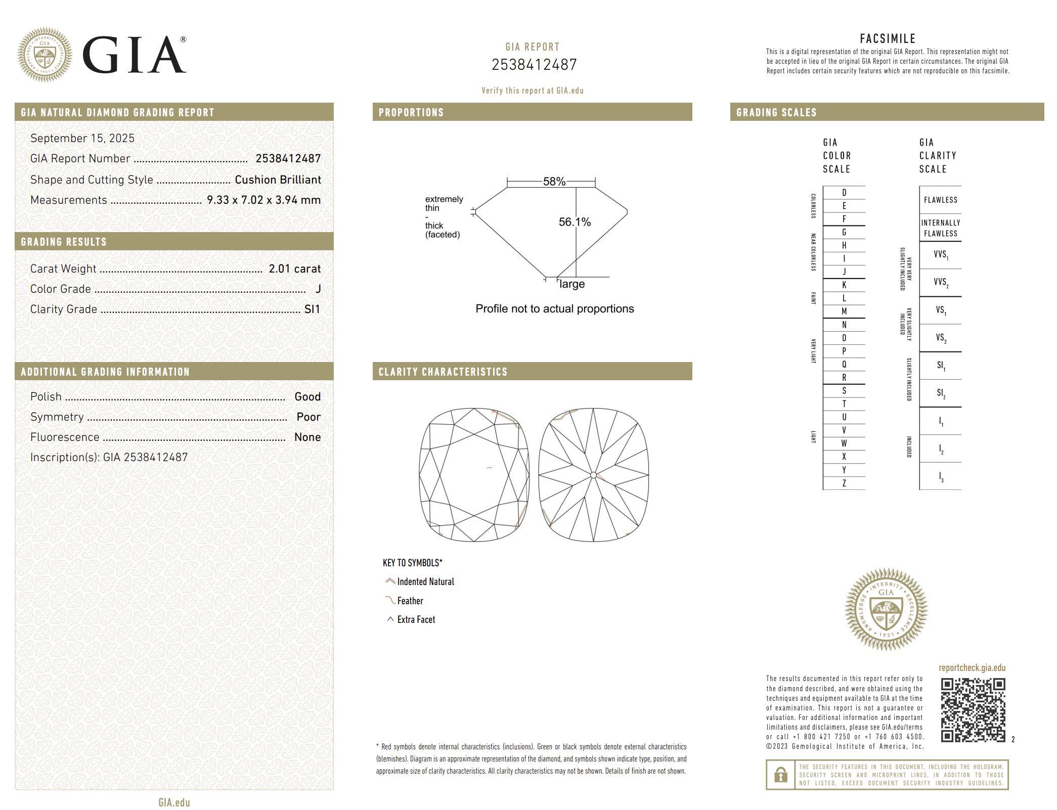 Bague de fiançailles en or jaune 18k GIA 2,01 carats diamant taille mine ancienne en vente 1