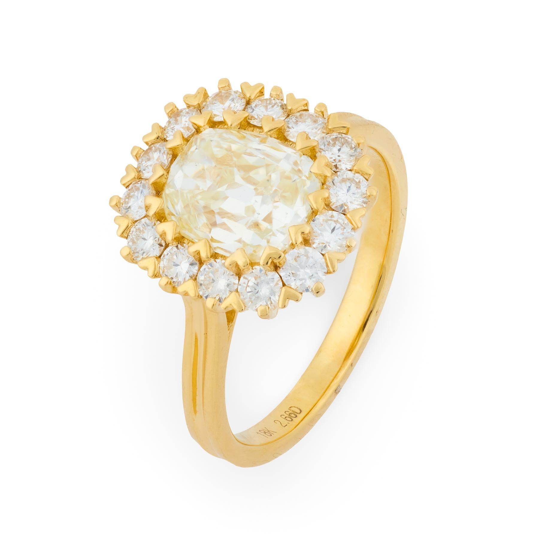 Bague de fiançailles en or jaune 18k GIA 2,01 carats diamant taille mine ancienne