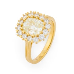 Bague de fiançailles en or jaune 18k GIA 2,01 carats diamant taille mine ancienne