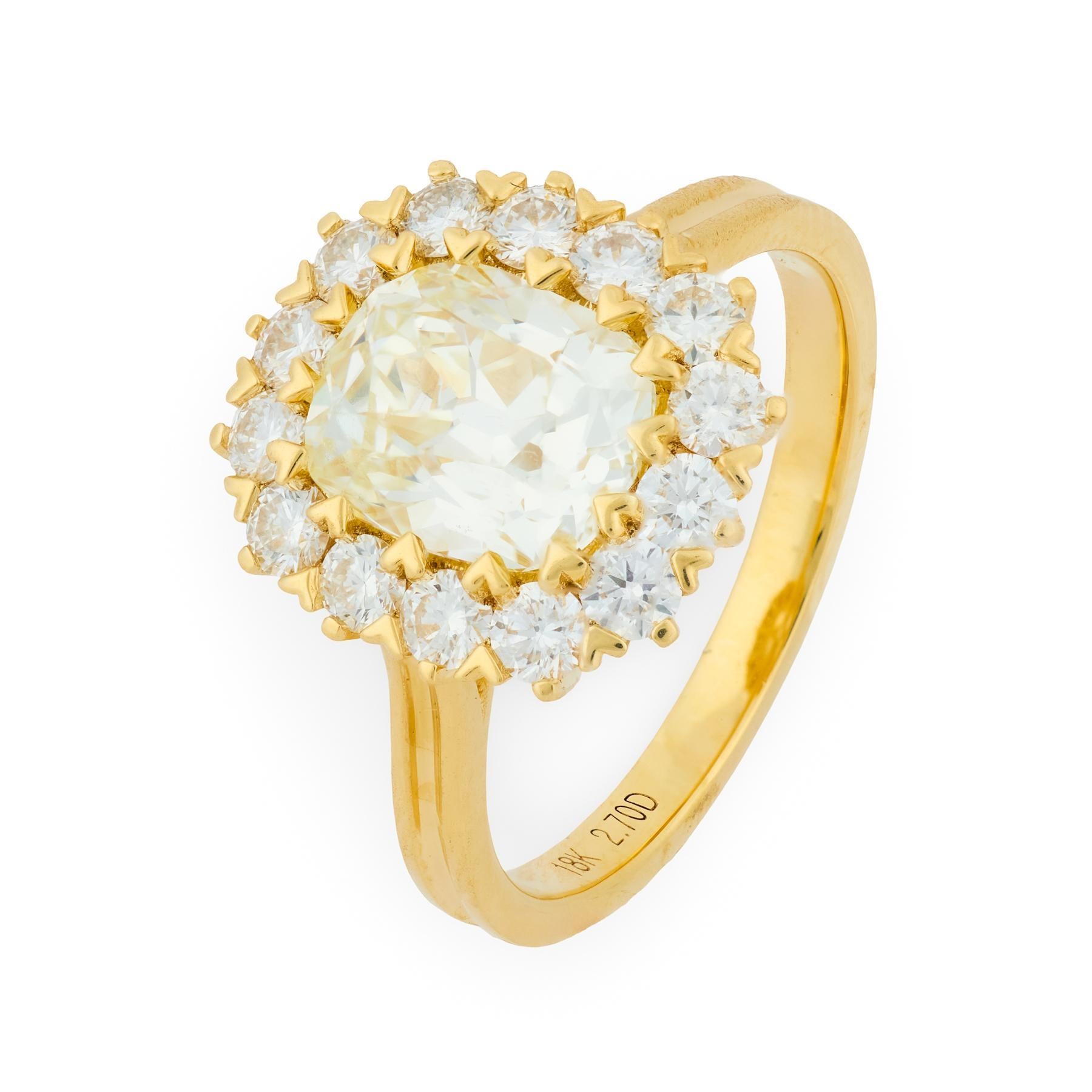 Bague de fiançailles en or jaune 18k GIA 2,01 carats diamant taille mine ancienne