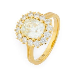 Bague de fiançailles en or jaune 18k GIA 2,01 carats diamant taille mine ancienne