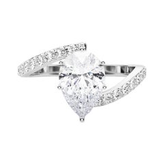 GIA 2.01 Carat Pear Curved Bypass Pave Shank  Diamond Ring