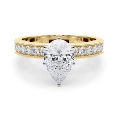 GIA 2.01 Carat Pear Vintage Milgrain Channel 18K Yellow Gold Diamond Ring
