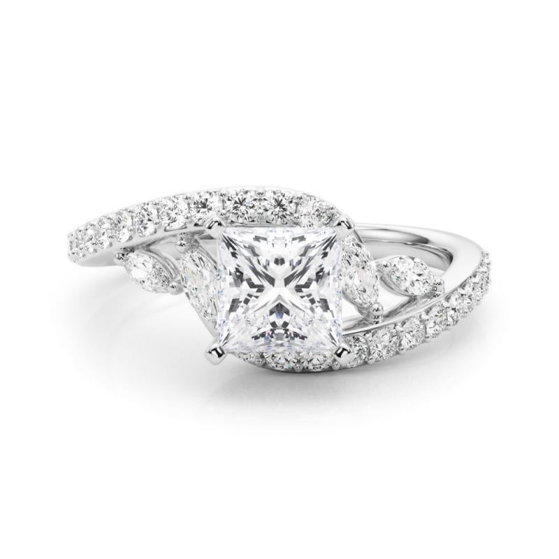 GIA 2.01 Carat Princess Curved Bypass Leaf & Vine  Diamond Ring