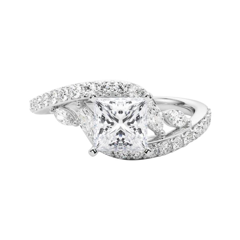 GIA 2.01 Carat Princesse Courbe Bypass Feuille et Vigne  Bague en diamant