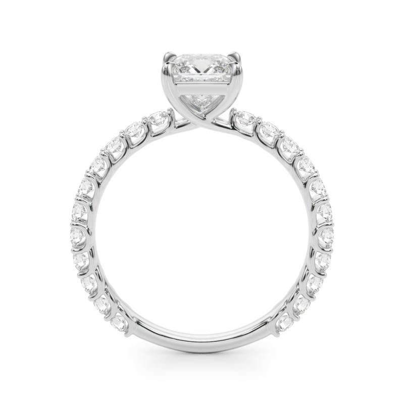 GIA 2.01 Carat Princess Cut with Partial Eternity 18K White Gold Diamond Ring In New Condition For Sale In New York, NY