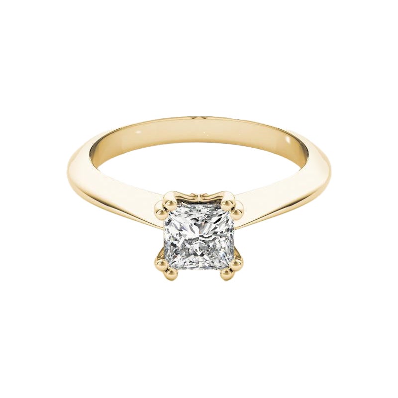 GIA 2,01 Carati Principessa Solitario Tulipano Cattedrale Anello di Diamanti in Oro Giallo 18K