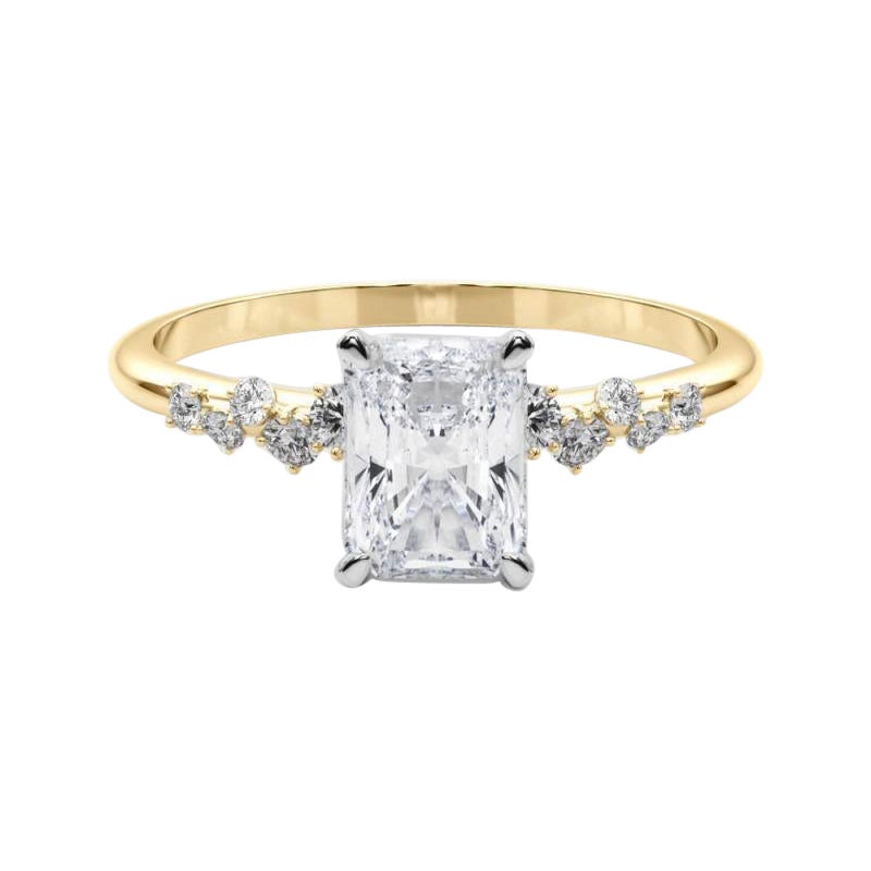 GIA 2,01 Karat Radiant Cluster Trellis Solitär 18K Gelbgold Diamantring
