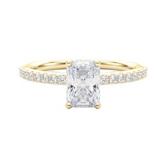 GIA 2,01 Carati Radiant Halo Shared Prong Eternity Anello di diamanti in oro giallo 18K