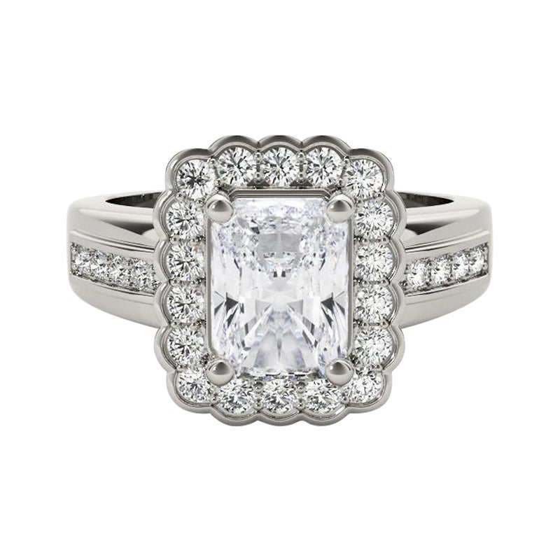 GIA 2.01 Carati Radiant Lace Flower Halo Vintage  Anello con diamante