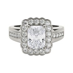 GIA 2.01 Carati Radiant Lace Flower Halo Vintage  Anello con diamante