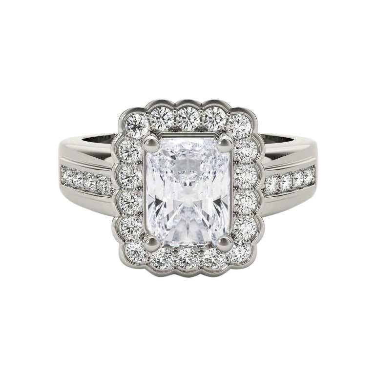 GIA 2.01 Carati Radiant Lace Flower Halo Vintage  Anello con diamante