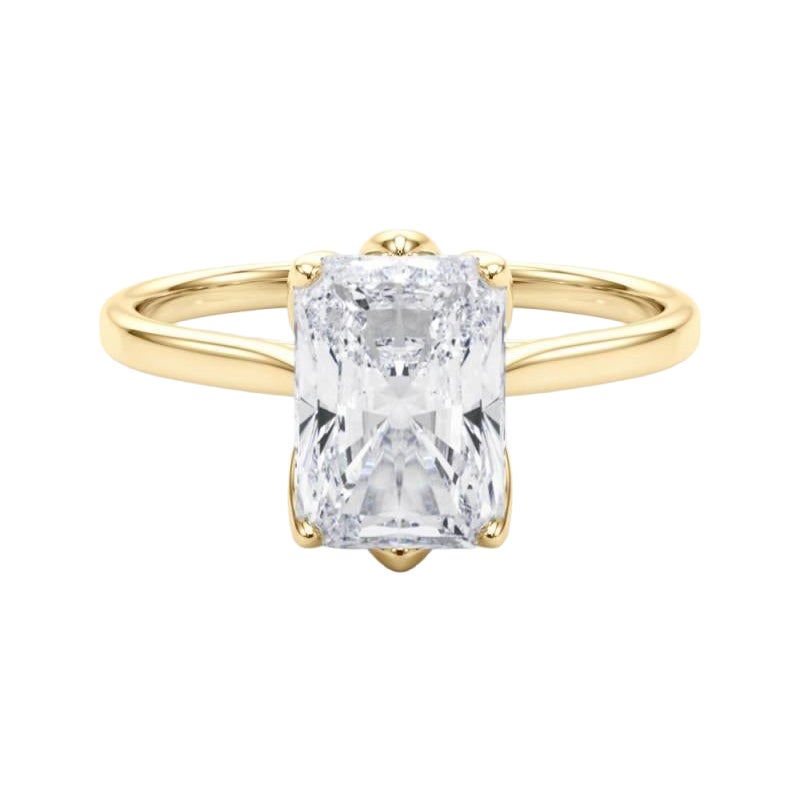 GIA Anello con diamante solitario radiante a tulipano della cattedrale in oro giallo 18 carati da 2,01 carati
