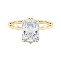 GIA 2.01 Carat Radiant Solitaire Cathedral Tulip 18K Yellow Gold Diamond Ring