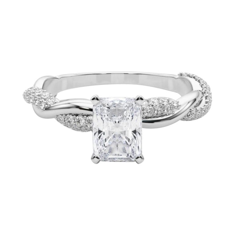 GIA 2,01 Carati Radiante intrecciato con pave ritorto  Anello con diamante