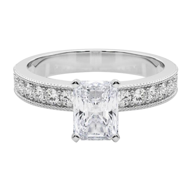 GIA 2.01 Carat Radiant Vintage Milgrain Channel  Diamond Ring