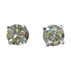 GIA 2.01 Carat Round Brilliant Cut Diamond Stud Earrings