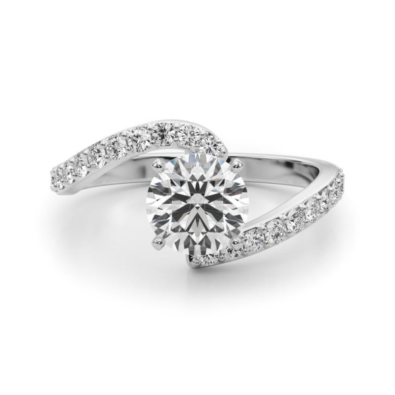 GIA 2.01 Carat Round Curved Bypass Pave Shank  Bague en diamant en vente 1