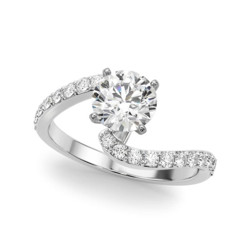 GIA 2.01 Carat Round Curved Bypass Pave Shank  Diamond Ring