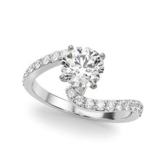 GIA 2.01 Carat Round Curved Bypass Pave Shank  Diamond Ring