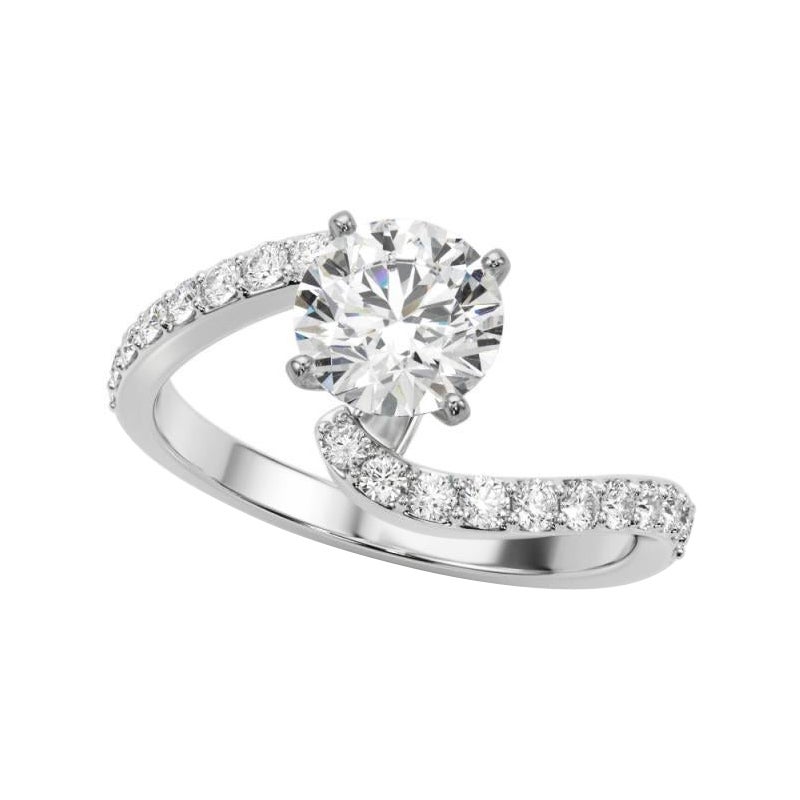 GIA 2.01 Carat Round Curved Bypass Pave Shank  Bague en diamant