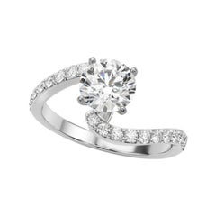 GIA 2.01 Carat Round Curved Bypass Pave Shank  Bague en diamant