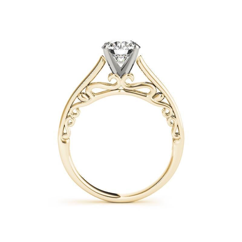 Taglio rotondo GIA 2,01 Carati Rotondo Filigrana Scroll Cattedrale Anello con Diamante in Oro Giallo 18K in vendita