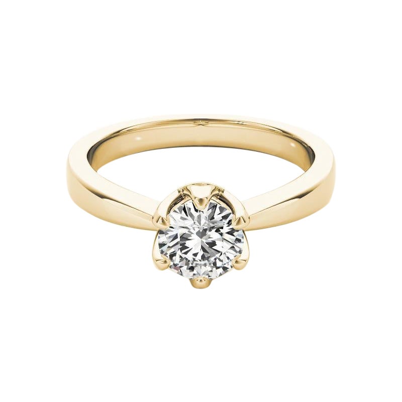 GIA 2,01 Carati Solitario Rotondo Vintage Tulip Set Anello con Diamante in Oro Giallo 18K