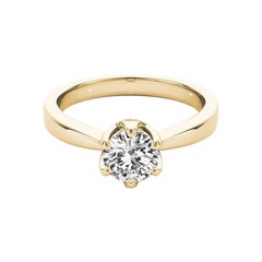GIA 2,01 Carati Solitario Rotondo Vintage Tulip Set Anello con Diamante in Oro Giallo 18K
