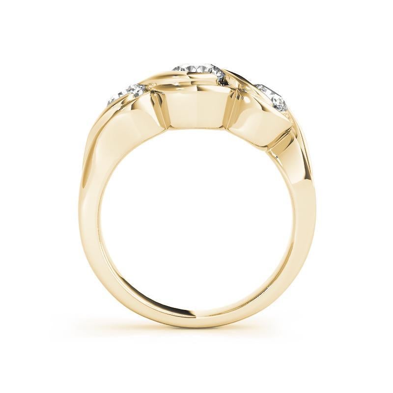 Taglio rotondo GIA Anello di diamanti a tre pietre rotonde da 2,01 carati con vortice oceanico in oro giallo 18 carati in vendita