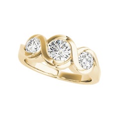 GIA 2.01 Carat Round Three-Stone Oceanic Swirl 18K Yellow Gold Diamond Ring