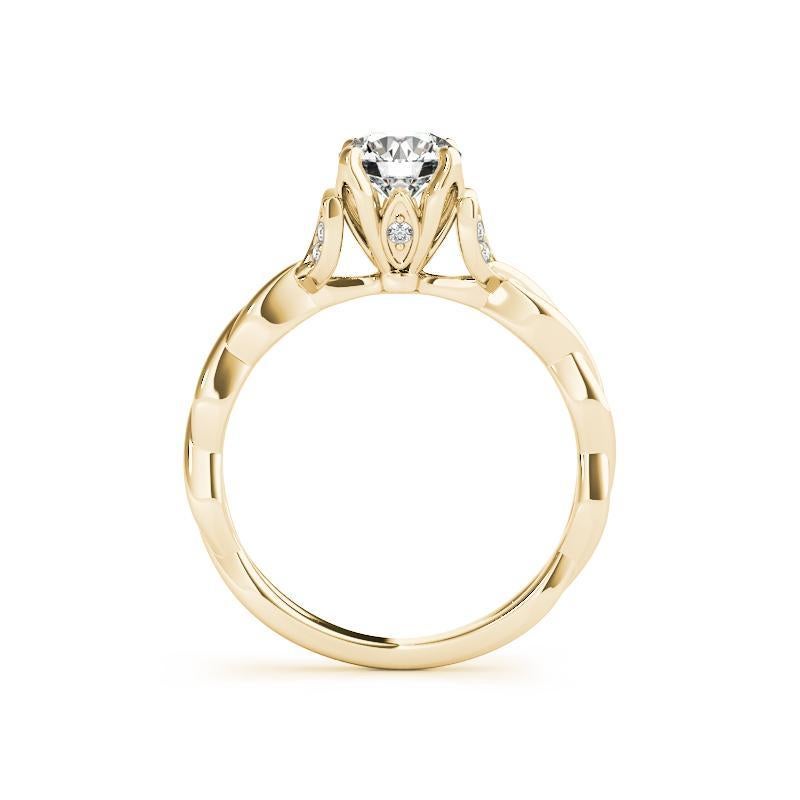 Taille ronde GIA Bague en or jaune 18K diamant 2,01 carats rond torsadé avec tige en vigne et feuille en vente