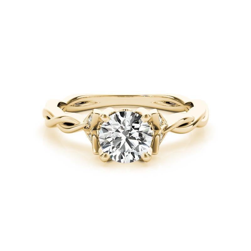 GIA Bague en or jaune 18K diamant 2,01 carats rond torsadé avec tige en vigne et feuille Neuf - En vente à New York, NY