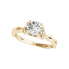 GIA 2,01 carati di diamante rotondo con gambo a forma di vite e di foglia in oro giallo 18 carati