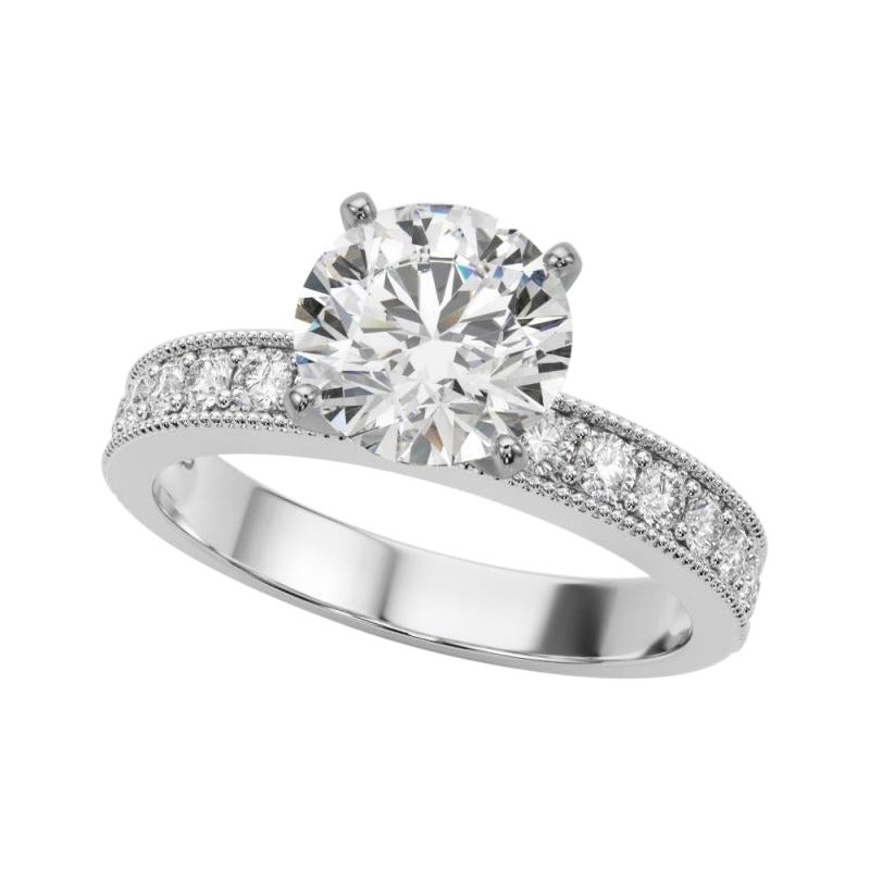 GIA 2,01 Karat Rund Vintage Milgrain Kanal  Diamantring