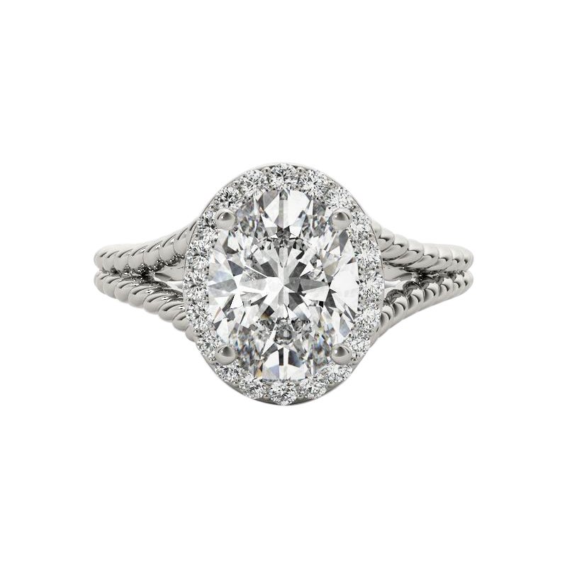 GIA 2.01 Carat Twisted Rope Split Shank Oval Halo  Bague en diamant