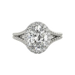 GIA 2.01 Carat Twisted Rope Split Shank Oval Halo  Bague en diamant