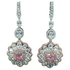 GIA 2.01 Carat Very Light Pink & White Diamond Drop Earrings in 18K Gold