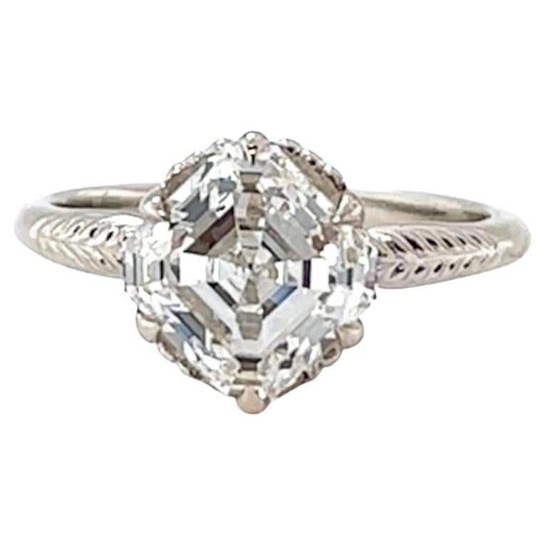 GIA 2.01 Carats Emerald Cut Diamond 18K White Gold Solitaire Ring