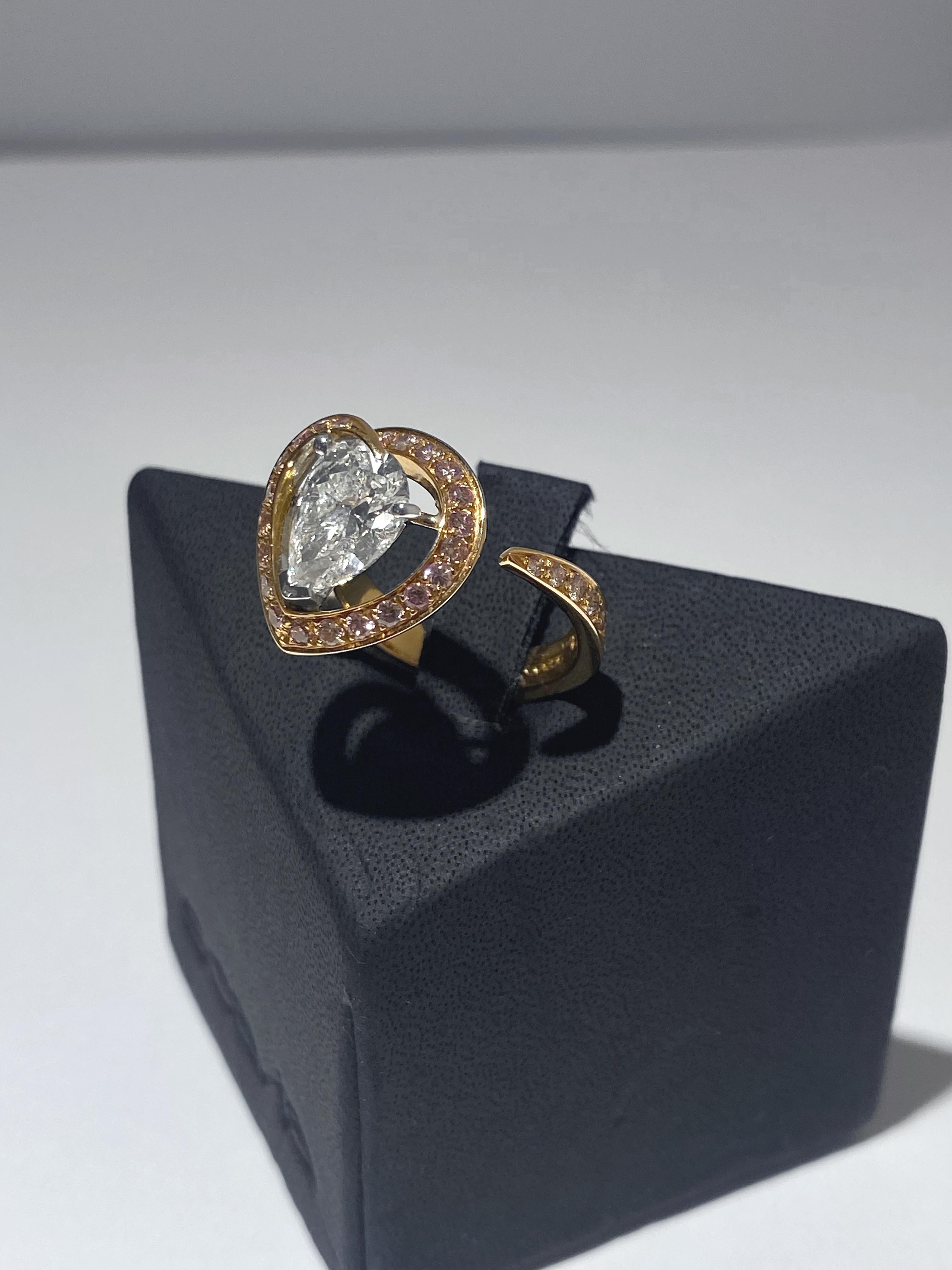 SCAVIA Diamant im Birnenschliff und Pinke Diamanten Pavè-Ring im Angebot 3