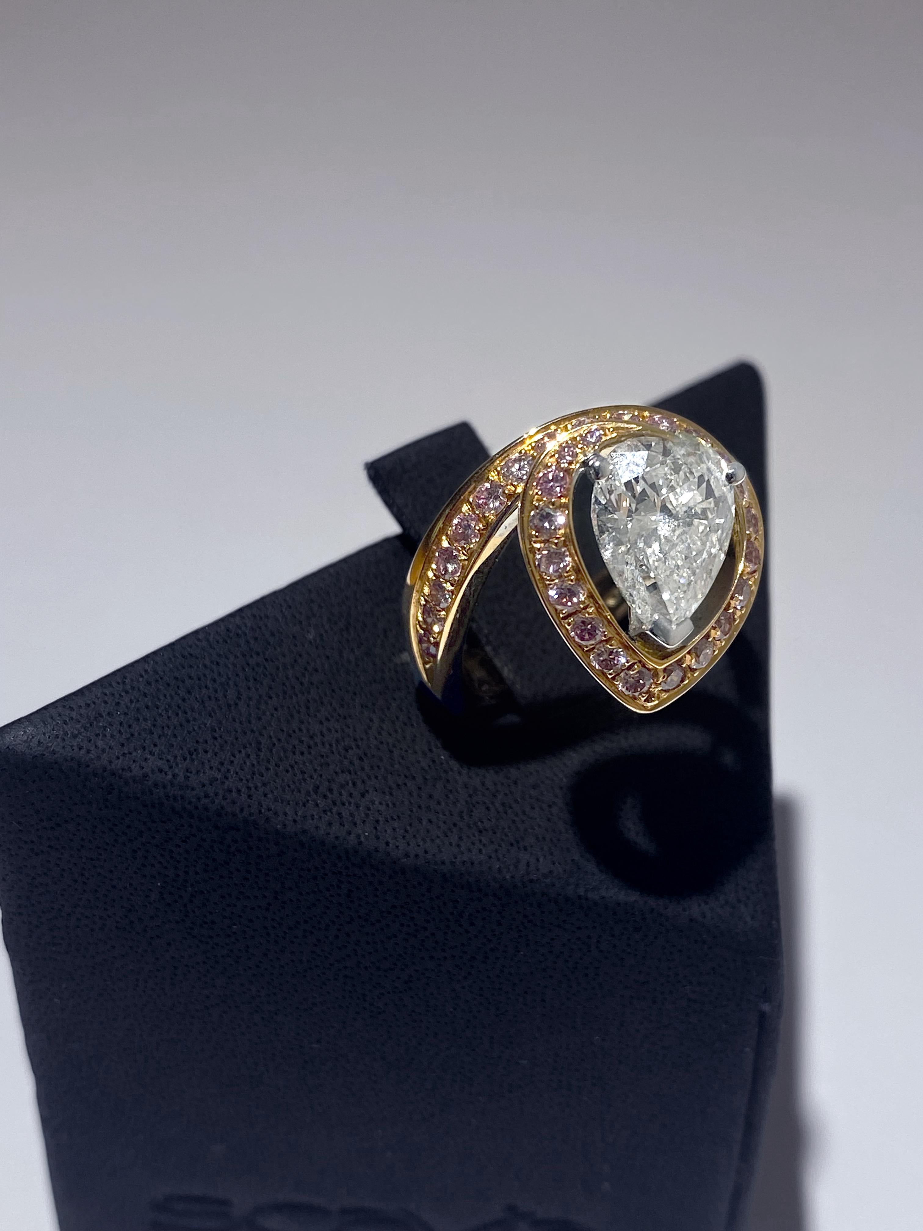 SCAVIA Diamant im Birnenschliff und Pinke Diamanten Pavè-Ring im Angebot 5
