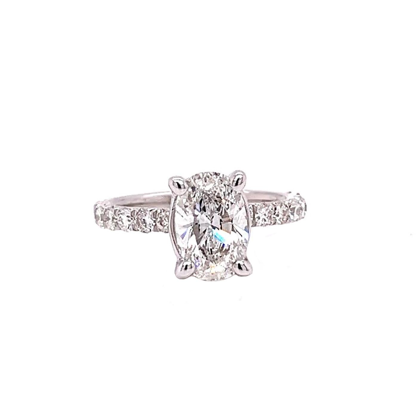 Women's GIA 2.01 Natural Oval Cut Diamond Ring VVS2 With Pave Diamonds 18K White Gold For Sale
