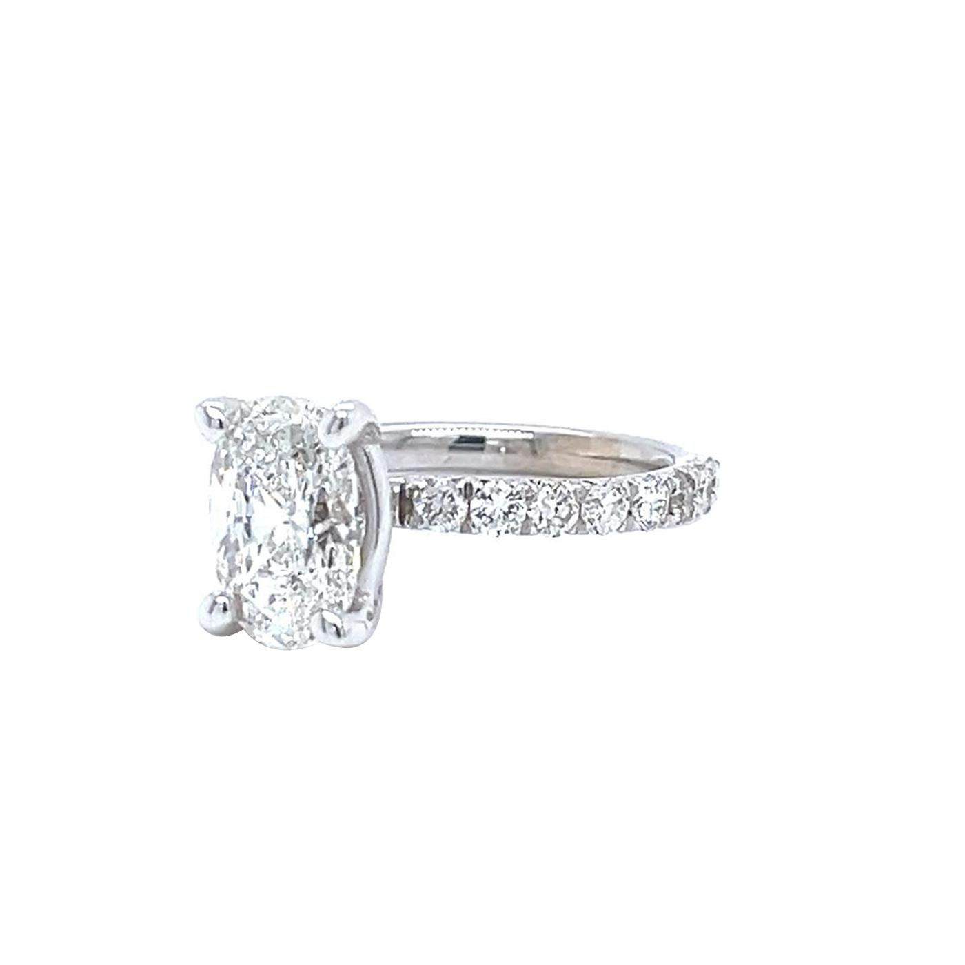 GIA 2.01 Natural Oval Cut Diamond Ring VVS2 With Pave Diamonds 18K White Gold For Sale 1