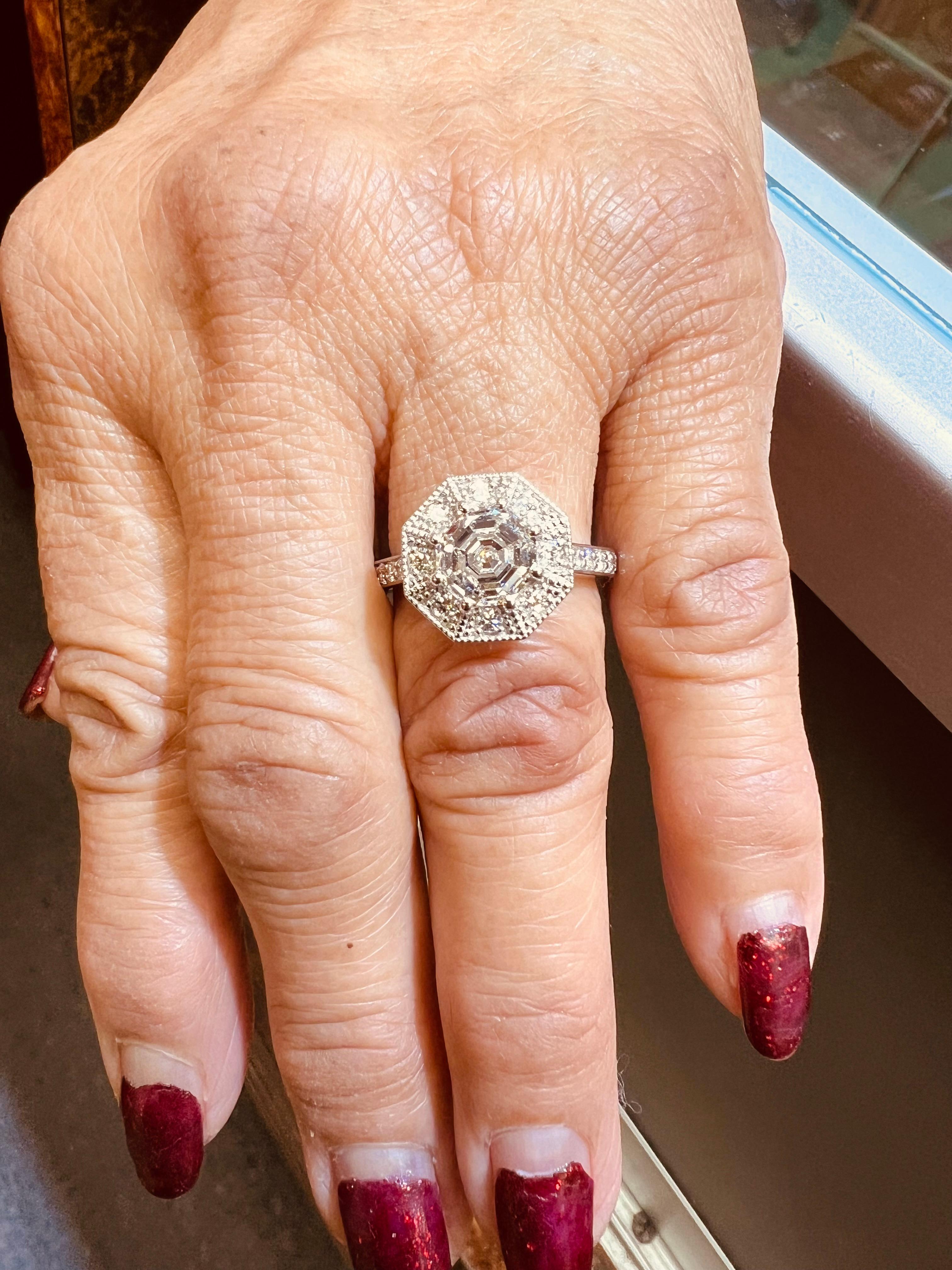 Octogonal Diamond GIA 2.01 Octagonal Diamond Platinum Engagement Ring For Sale at 1stDibs