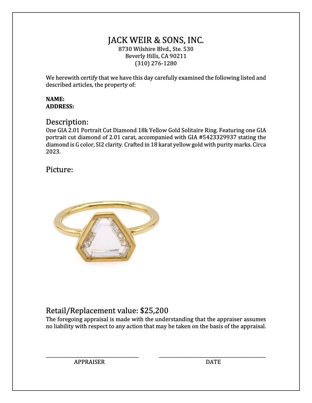 GIA 2,01 Portraitschliff Diamant 18k Gelbgold Solitär-Ring 3