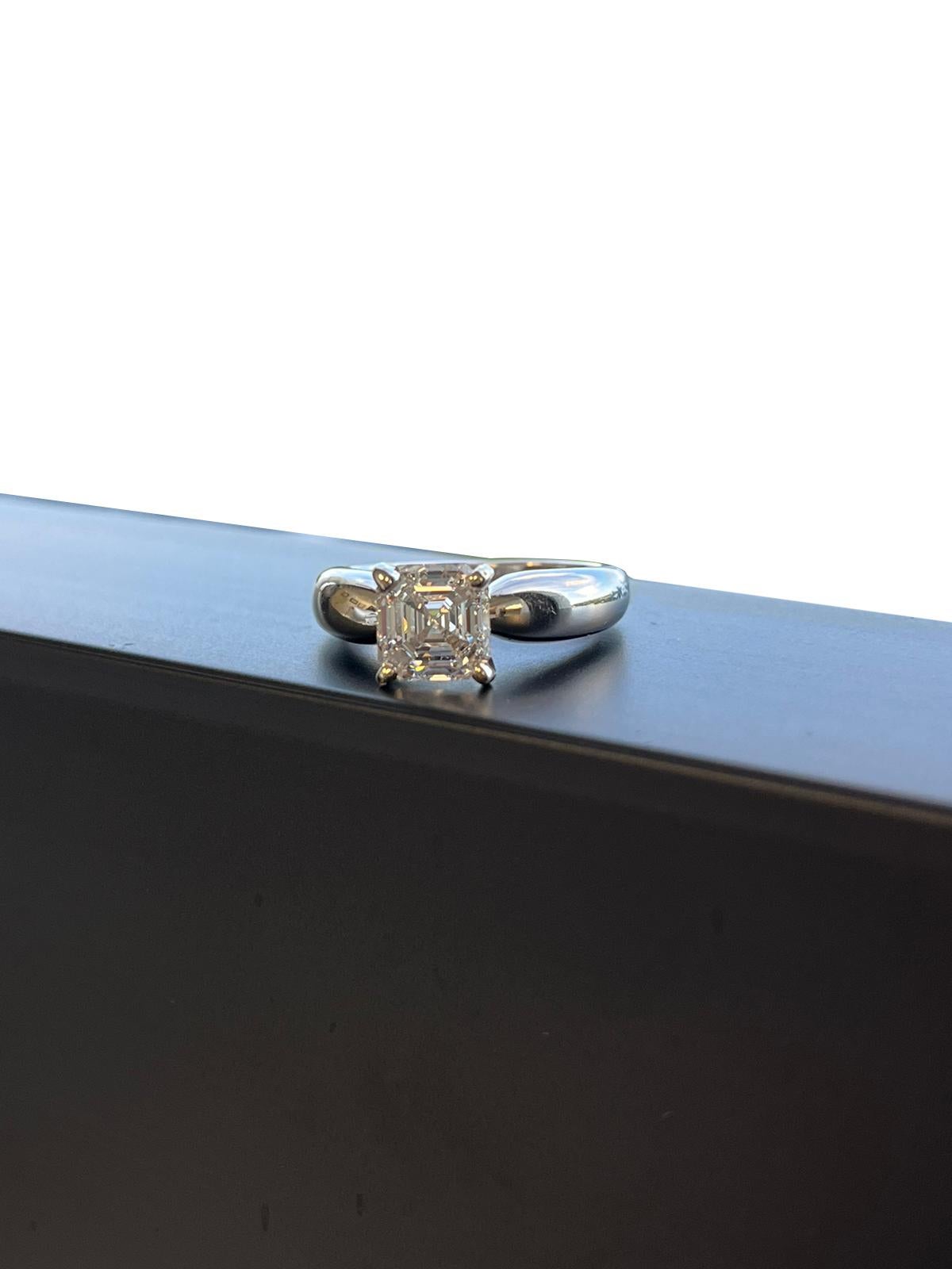 Flawless GIA Certified 2.01 Carat Asscher Cut Diamond Ring 18 Karat White Gold For Sale 6