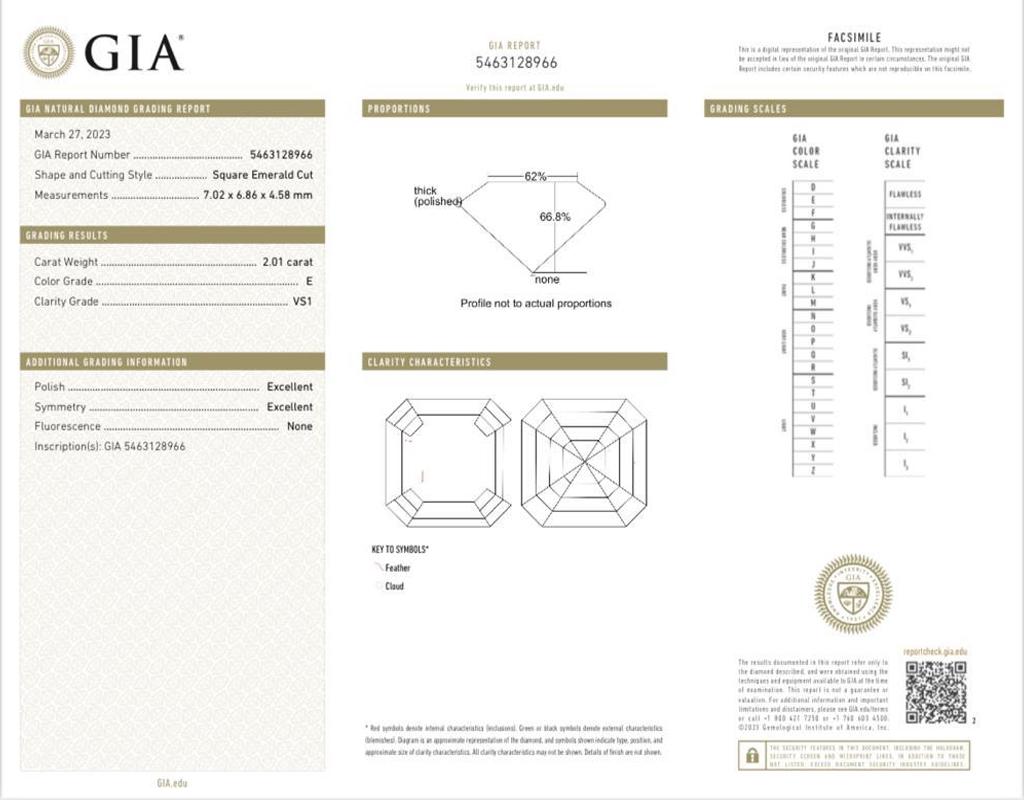 Flawless GIA Certified 2.01 Carat Asscher Cut Diamond Ring 18 Karat White Gold For Sale 7