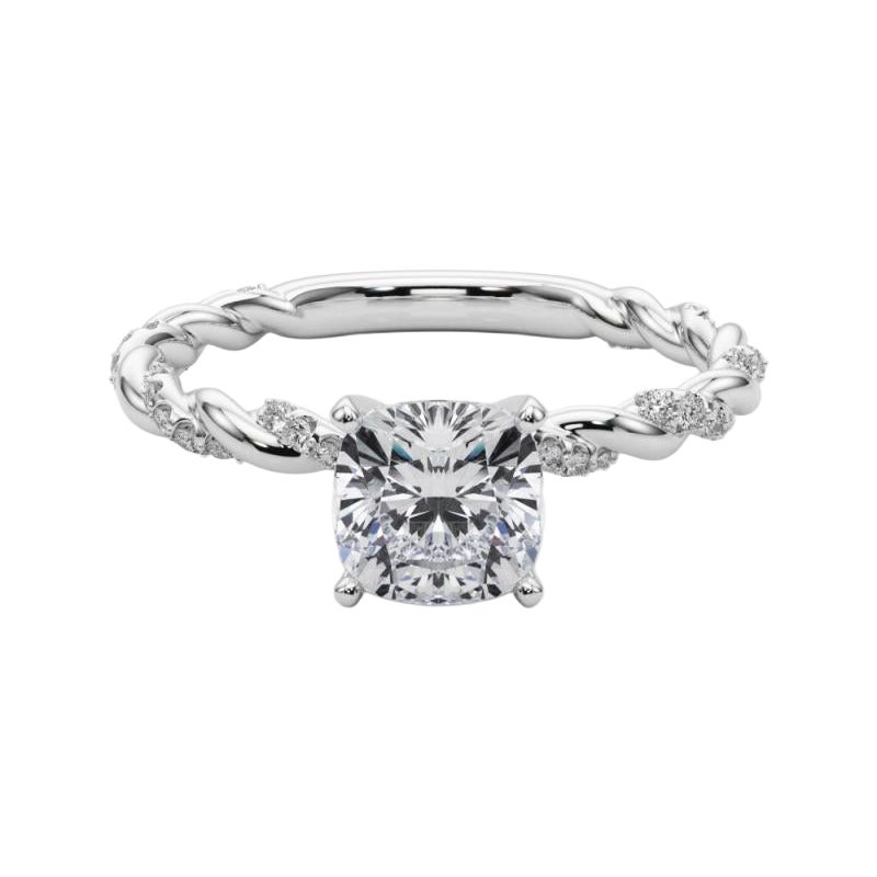 GIA 2.01ct Cuscino Micro Pave Fascia a treccia intrecciata  Anello con diamante